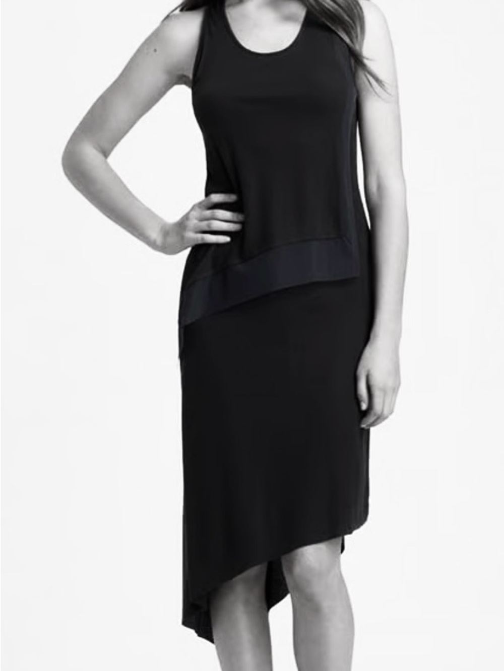 BCBG Max Azria Black Asymmetrical Layered Racerback Midi Dress Size L